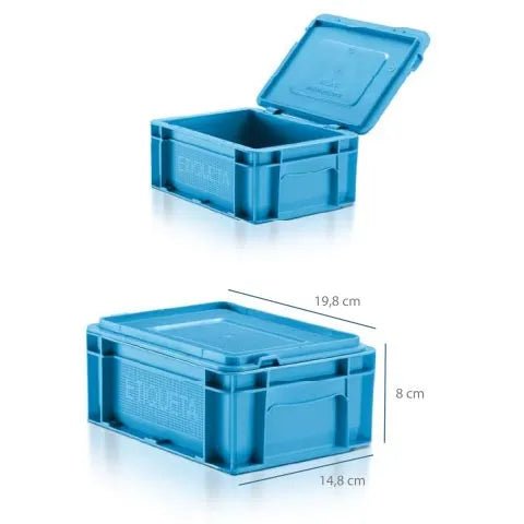 Caixa Plástica RL - KLT 2158, Com Tampa, Azul - Bin Embalagens