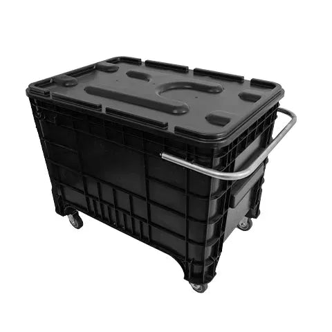 Carrinho Coletor Para Condominio 372 Litros Com Puxador Lateral Completa Preta - Bin Embalagens