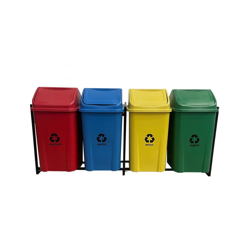 Conjunto Coleta Seletiva 100 Litros Com 04 Lixeiras - Bin Embalagens