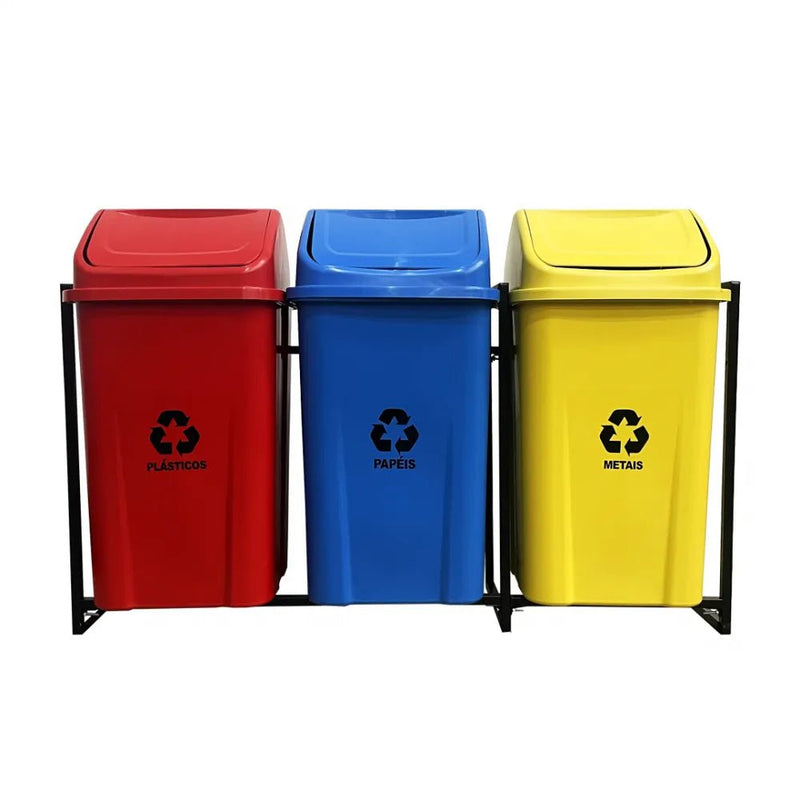 Conjunto Coleta Seletiva 100L com 03 lixeiras - Bin Embalagens