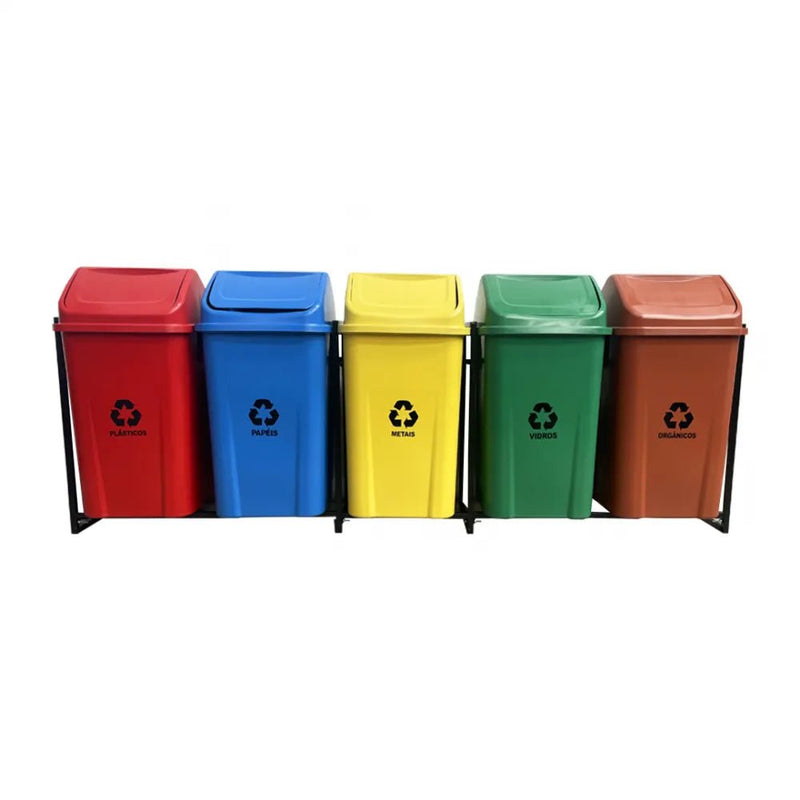 Conjunto Coleta Seletiva 100L Com 05 lixeiras. - Bin Embalagens