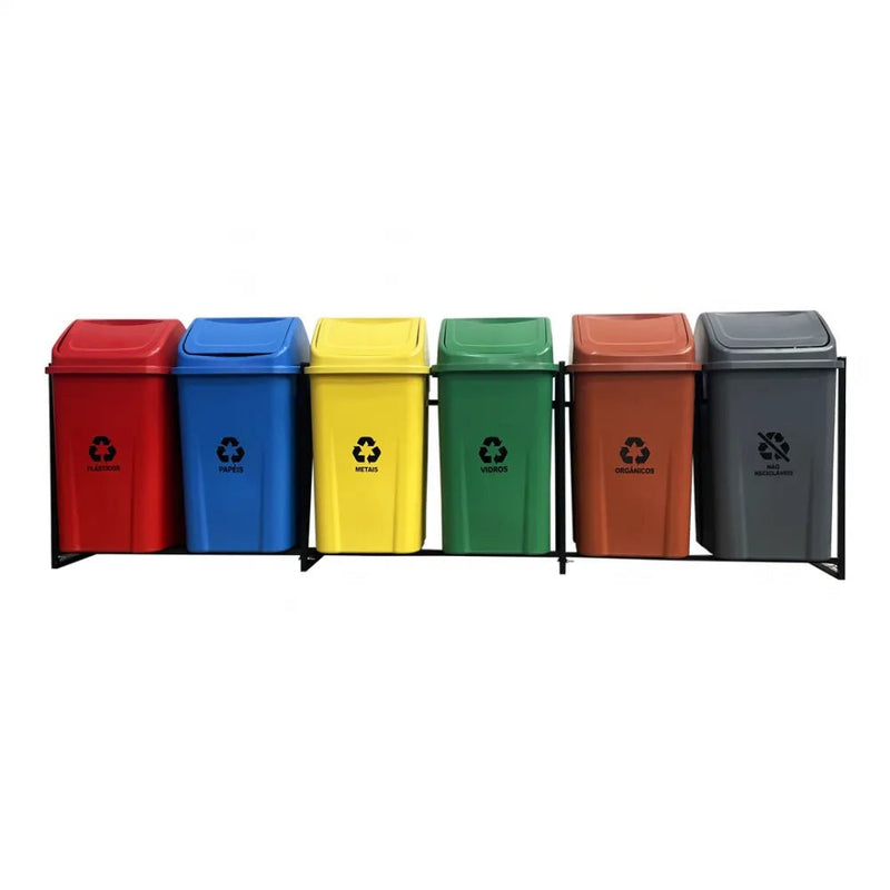 Conjunto Coleta Seletiva Gruplast 100L com 6 Lixeiras - Bin Embalagens