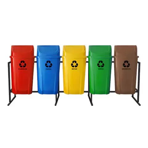 Conjunto Coleta Seletiva Gruplast 60L com 5 Lixeiras. - Bin Embalagens