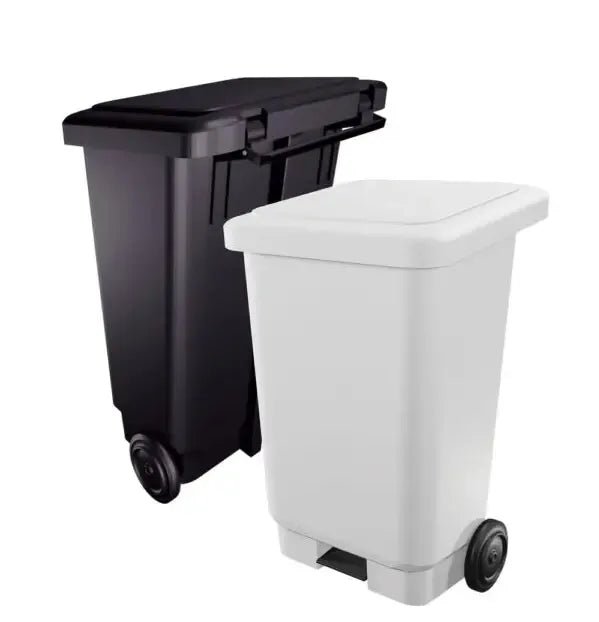 Lixeira Retangular com Pedal e Rodas 100 Litros Branca - Bin Embalagens