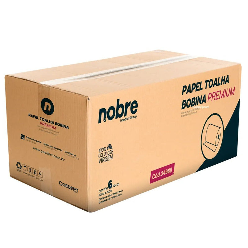 Papel Toalha Bobina - Premium - 20cm x 200m - c/ 6unid. - Nobre - Bin Embalagens