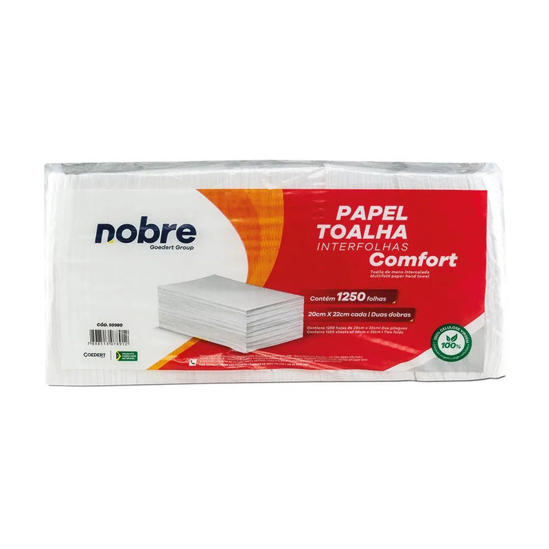 Papel Toalha Interfolha Comfort - 100% celulose virgem - 20x22cm - c/1250fls - Nobre - Bin Embalagens